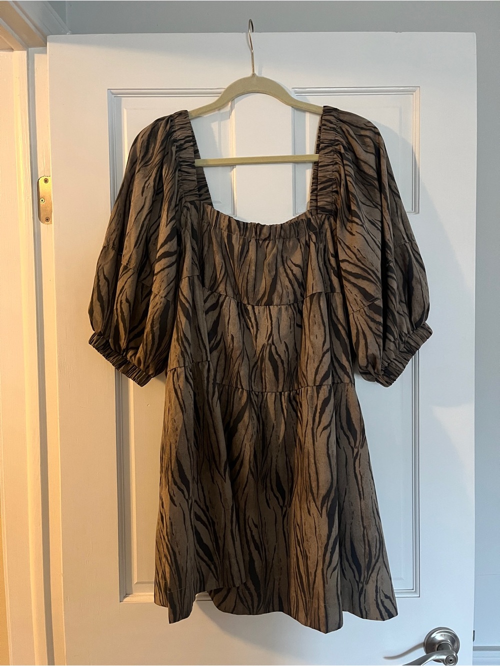 Taupe and Black Zebra-Print Square Neck Mini Dress